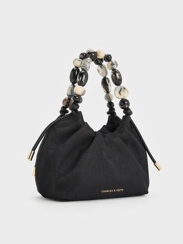 Aviary Jacquard Beaded-Handle Bag, Black, hi-res