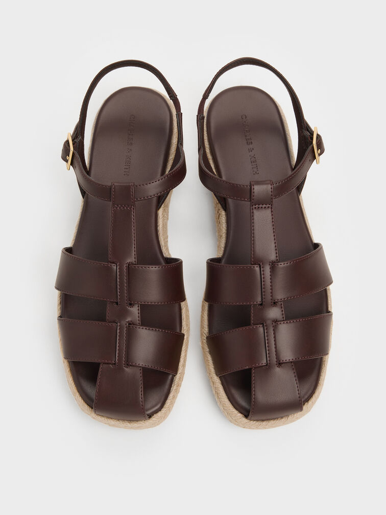 Caged Flatform Espadrille Sandals, Maroon, hi-res
