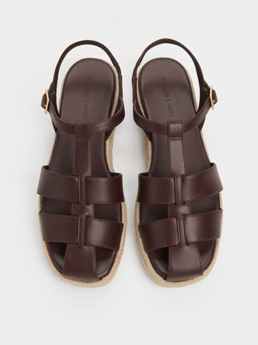 Caged Flatform Espadrille Sandals, Maroon, hi-res