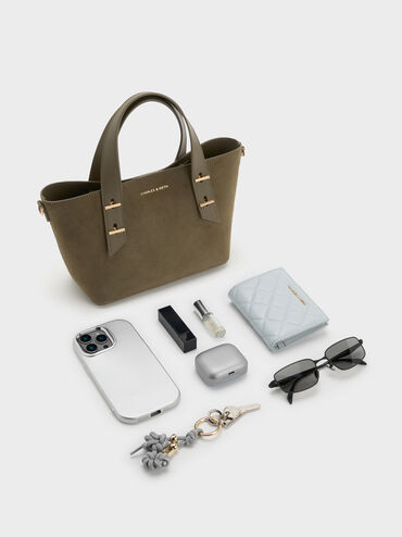 กระเป๋าโท้ทมินิวัสดุหนังกลับรีไซเคิลพร้อมหูจับแบบคู่รุ่น Shania, สีดีพโอลีฟ, hi-res