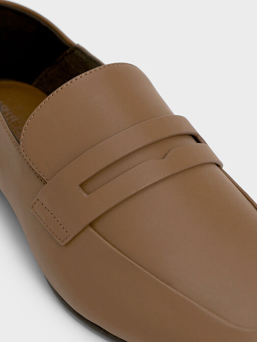 Almond-Toe Penny Loafers, Brown, hi-res