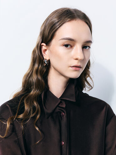 ต่างหูฮักกี้รุ่น Annalise, สีเงิน, hi-res