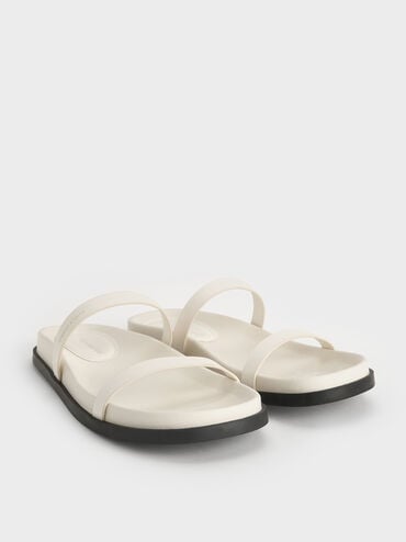 Double-Strap Slide Sandals, White, hi-res