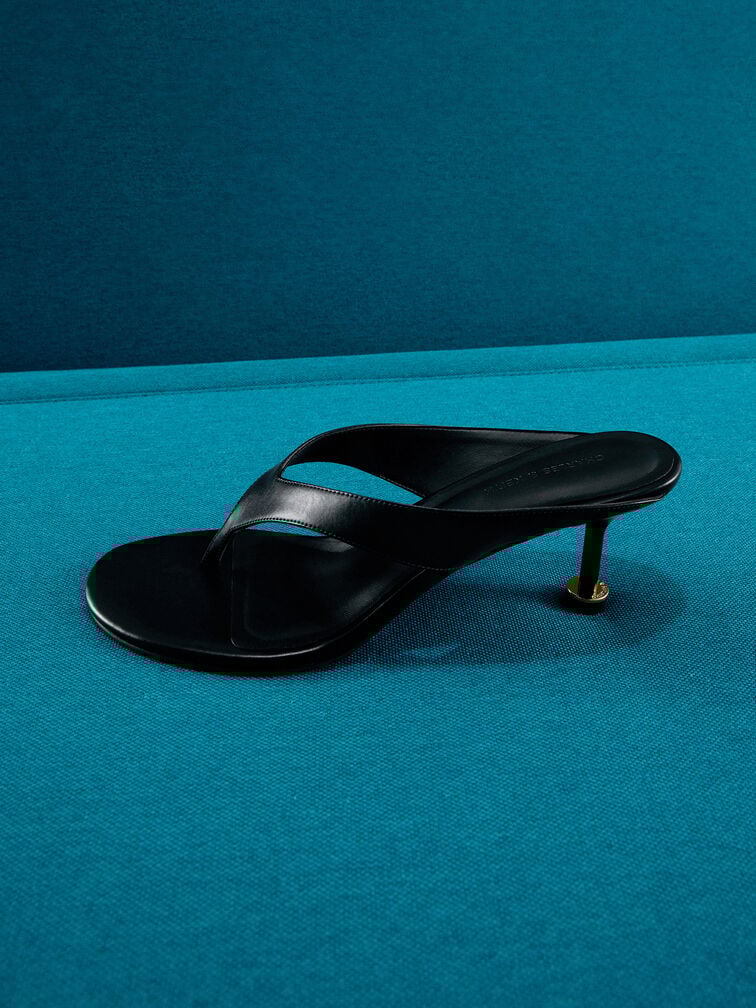 Wynn Sculptural-Heel Thong Sandals, Black, hi-res