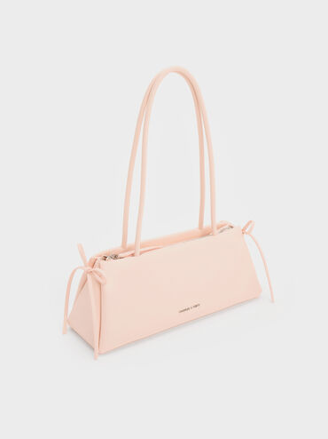 กระเป๋าสะพายไหล่ทรงสี่เหลี่ยมคางหมูแบบยาวตกแต่งด้วยโบว์รุ่น Hazel, สีซอฟต์พิงค์, hi-res