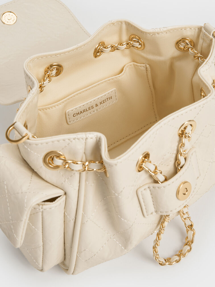 Duo Quilted Two-Way Front Flap Backpack, Cream, hi-res