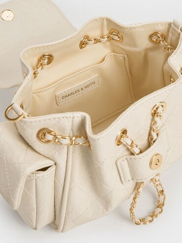 Duo Quilted Two-Way Front Flap Backpack, Cream, hi-res