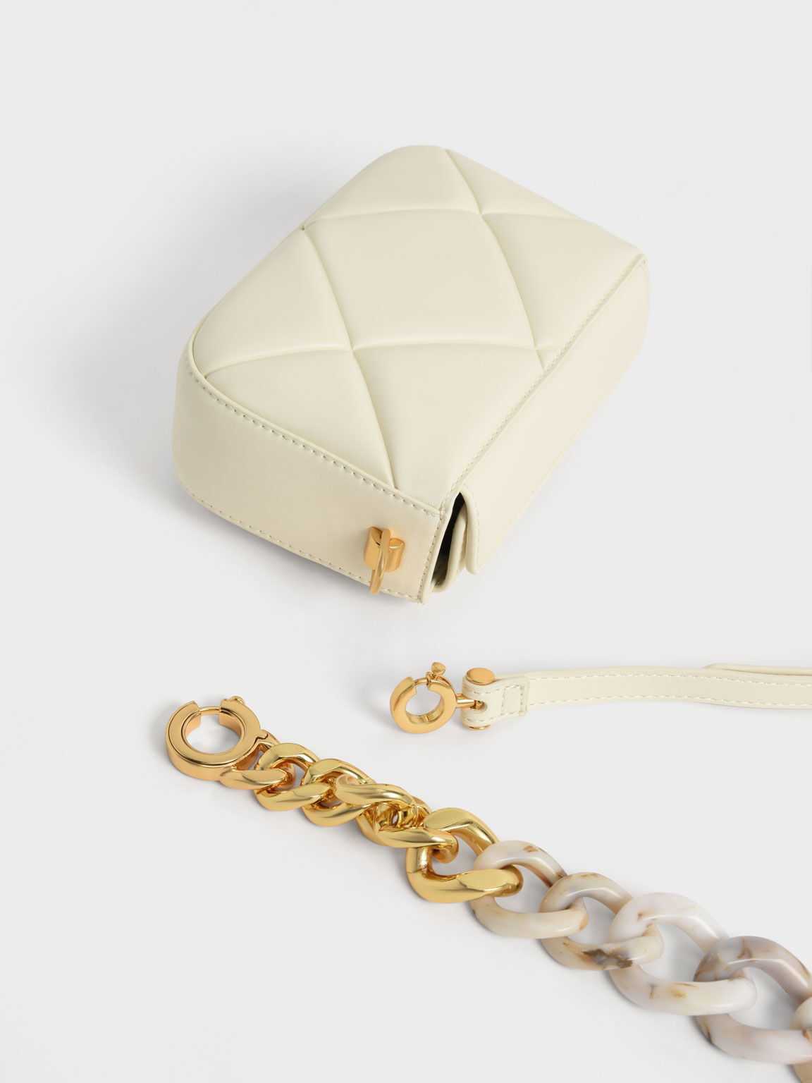 Danika Chunky Chain-Handle Padded Bag, Cream, hi-res