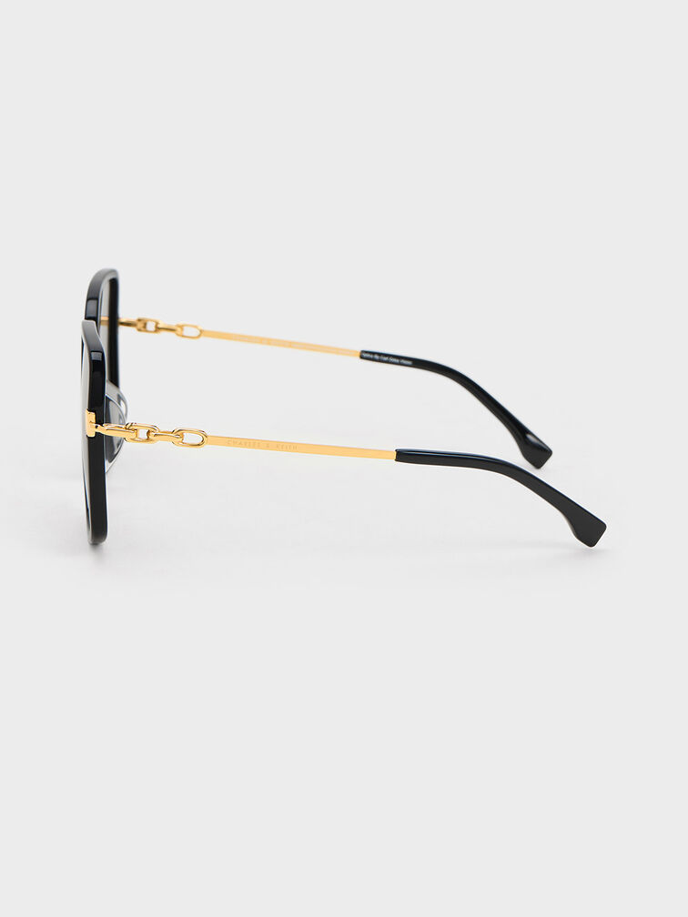 Oversized Square Chain-Link Sunglasses, สีดำ, hi-res