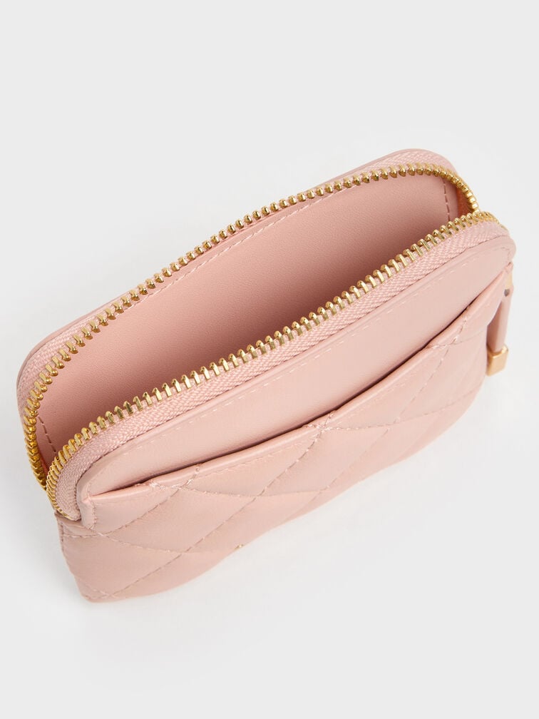 Alva Quilted Top-Zip Card Holder, Pink, hi-res