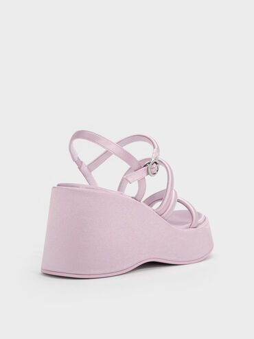 Lindon Satin Strappy Platform Wedges, Pink, hi-res