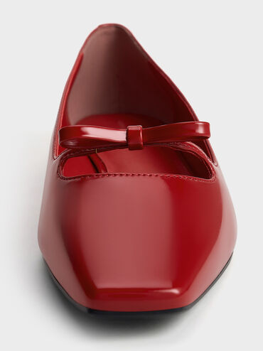Bow Square-Toe Ballet Flats, Red, hi-res