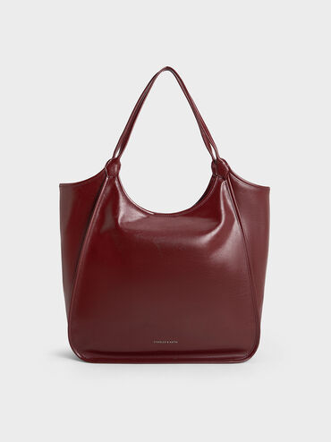 Sianna Crinkle-Effect Slouchy Tote Bag, Burgundy, hi-res