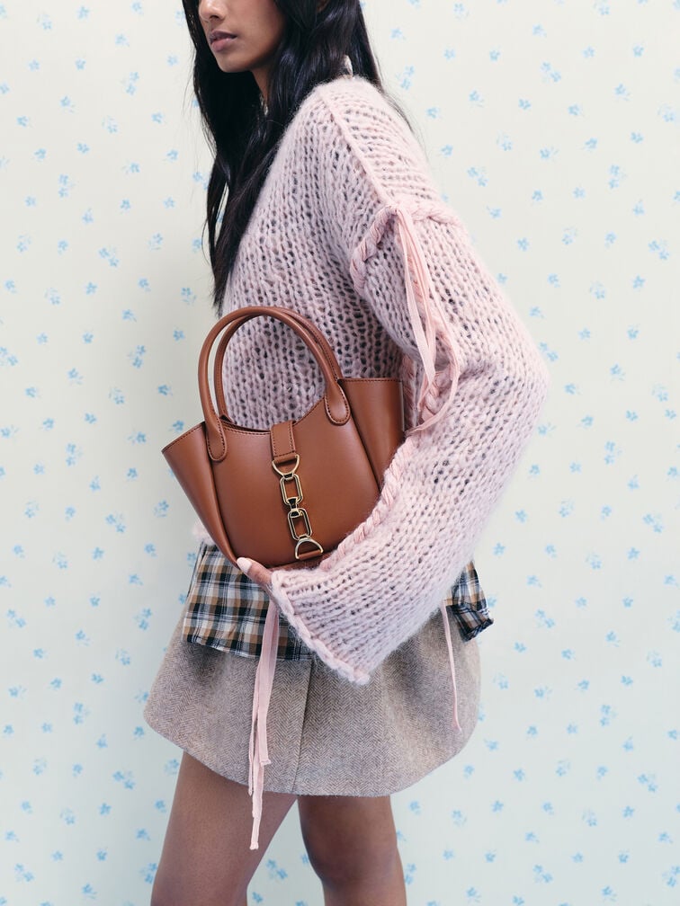 กระเป๋าโท้ทดีเทลโซ่รุ่น Agatha, สีช็อคโกแลต, hi-res