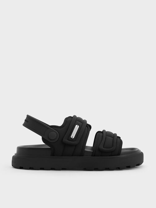 Romilly Puffy Sandals, Black Textured, hi-res