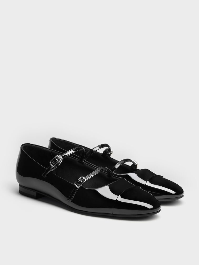 Patent Double-Strap Mary Janes, Black Patent, hi-res