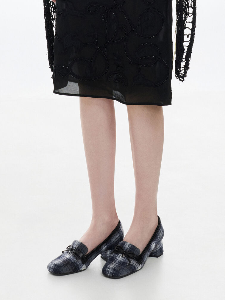 Circle-Charm Bow Loafer Pumps, Dark Grey, hi-res