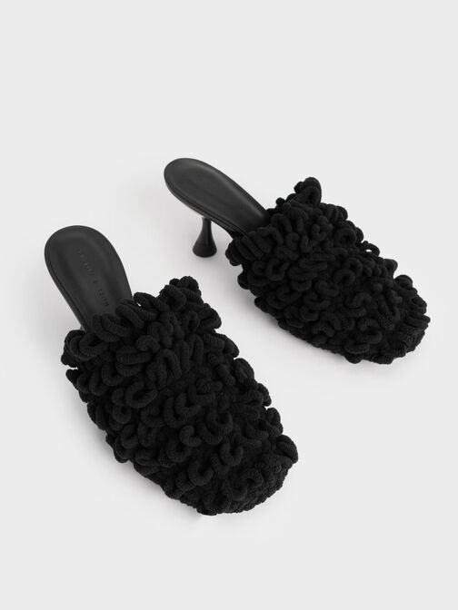 Textured Spool Heel Mules, , hi-res