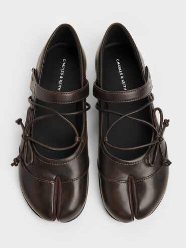 Aether Lace-Up Split-Toe Mary Jane Flats, Brown, hi-res
