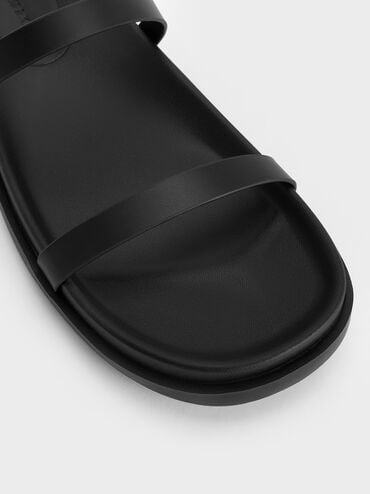 Double-Strap Slide Sandals, Black, hi-res