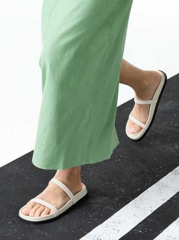 Double-Strap Slide Sandals, White, hi-res