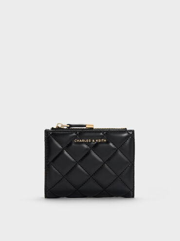 Alva Quilted Top-Zip Small Wallet, Black, hi-res