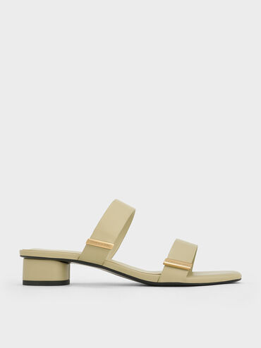 Metallic-Accent Double-Strap Heeled Sandals, Green, hi-res
