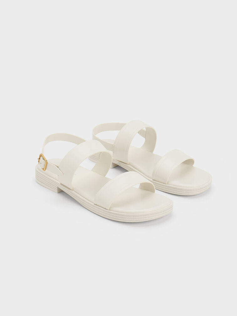 Buckled Double Strap Sandals, สีครีม, hi-res