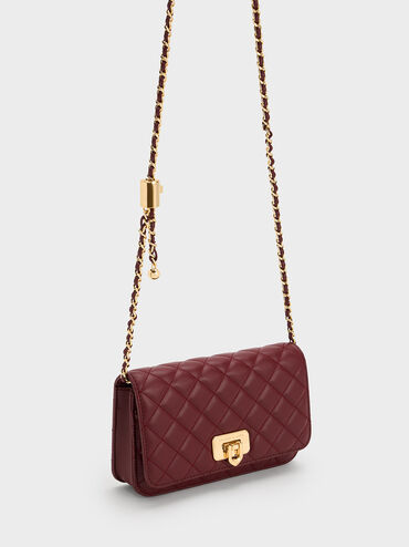 Cressida Quilted Push-Lock Clutch, Burgundy, hi-res