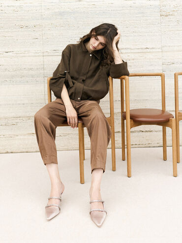 Satin Crystal Slingback Mary Jane Pumps, Pink, hi-res