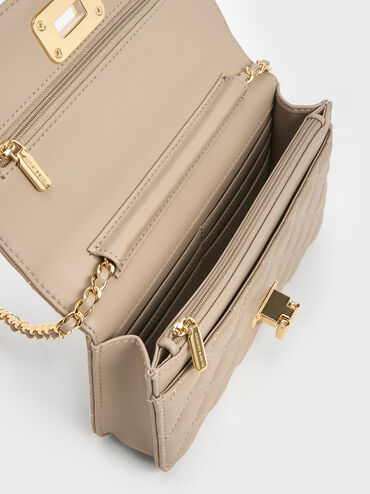 Cressida Quilted Push-Lock Clutch, Taupe, hi-res