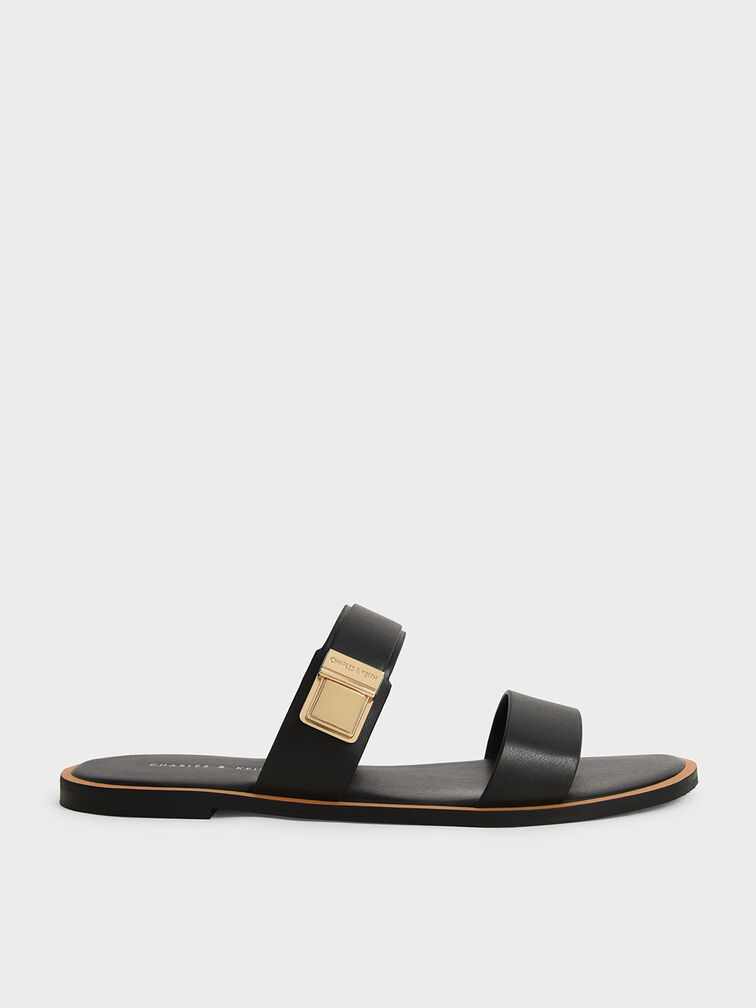 Metallic Buckle Slide Sandals, , hi-res