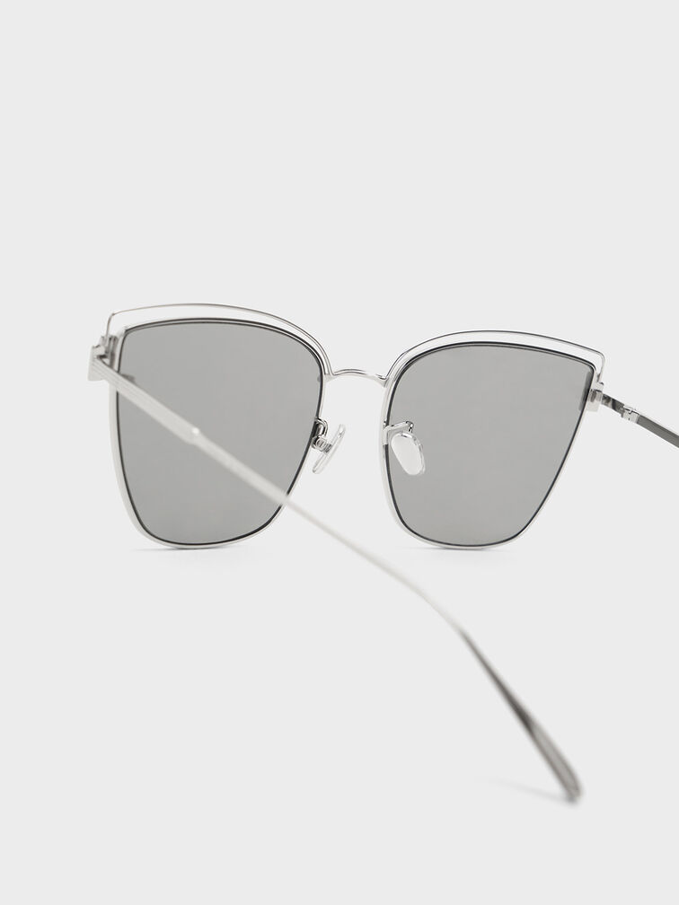 Wire-Frame Cat-Eye Sunglasses, Silver, hi-res