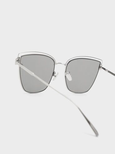 Wire-Frame Cat-Eye Sunglasses, Silver, hi-res