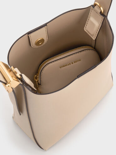 กระเป๋าทรงถังรุ่น Edna, สีโอ๊ต, hi-res