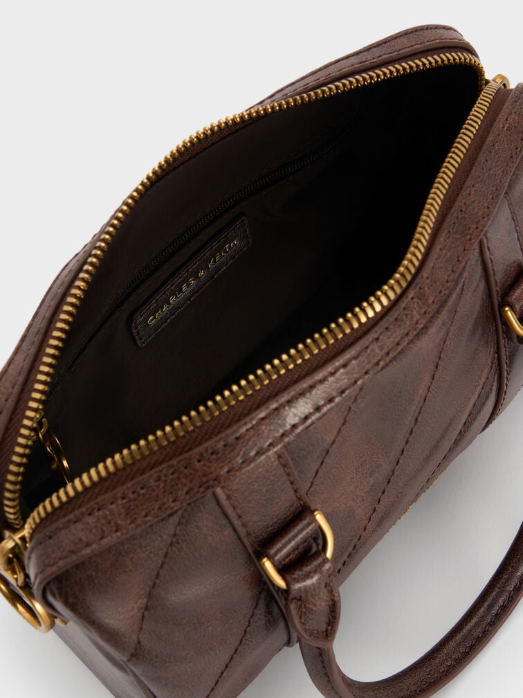 Philomena Panelled Chain-Handle Bowling Bag, Distressed Coffee, hi-res