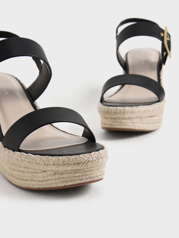 Buckled Espadrille Wedges, สีดำ, hi-res
