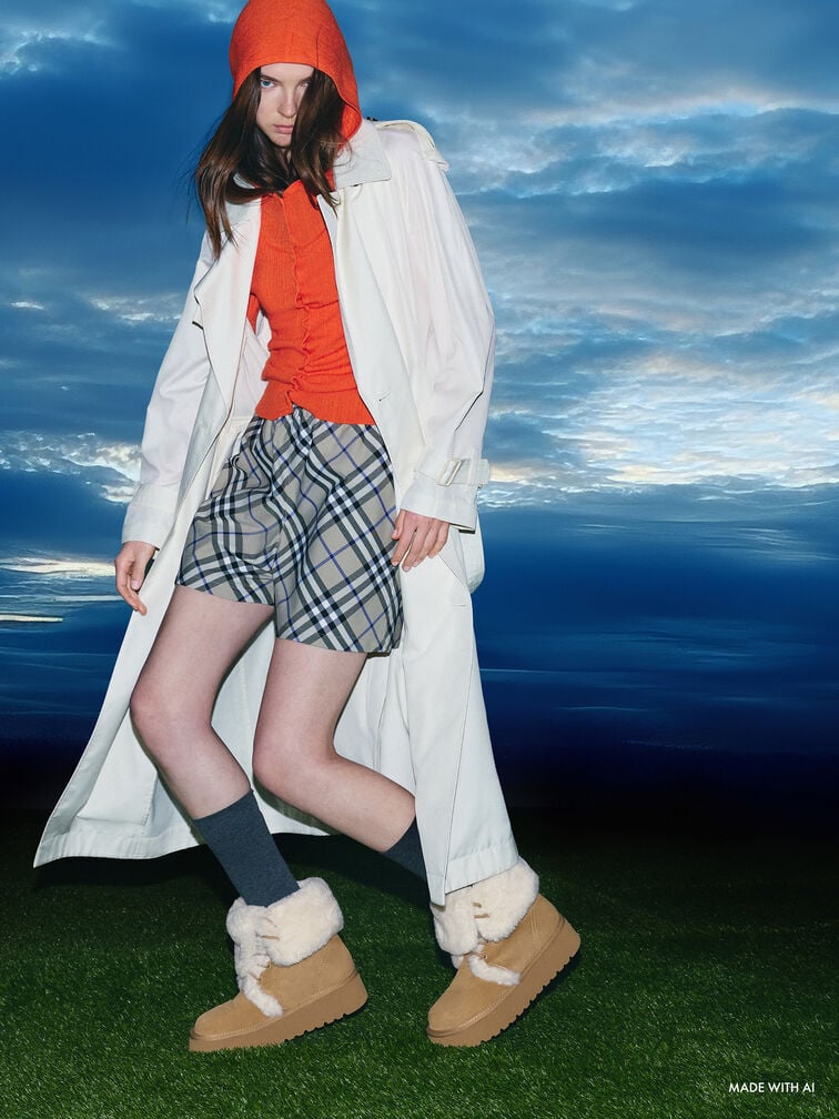 รองเท้าบูทแฟลตฟอร์มวัสดุหนังกลับสังเคราะห์ดีไซน์แบบพับขอบตกแต่งขนเฟอร์เทียม, สีแซนด์ รองเท้าบูทแฟลตฟอร์มวัสดุหนังกลับสังเคราะห์ดีไซน์แบบพับขอบตกแต่งขนเฟอร์เทียม, สีแซนด์, hi-res