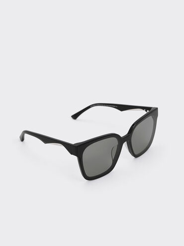 Square Thick-Frame Sunglasses, สีดำ, hi-res