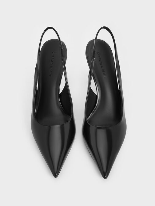 รองเท้าส้นสูงแบบรัดส้นดีไซน์ส้นดอกกุหลาบรุ่น Flor, หนังเงาสีดำ, hi-res