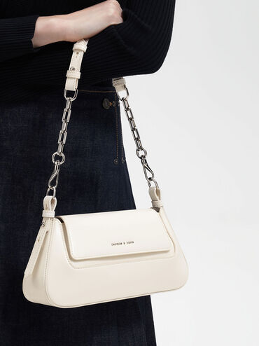Olivia Trapeze Shoulder Bag, สีครีม, hi-res