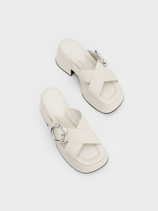 Flower-Buckle Crossover Platform Mules, , hi-res