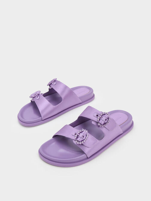 Reycled Polyester Embellished Buckle Sandals, Purple, hi-res