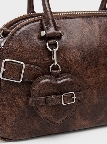 Nellie Heart-Charm Bowling Bag, Distressed Coffee, hi-res