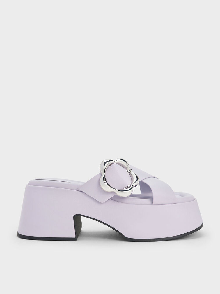 Flower-Buckle Crossover Platform Mules, , hi-res