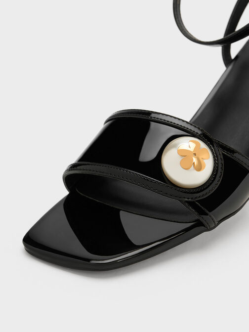 Pearl-Embellished Patent Sandals, , hi-res
