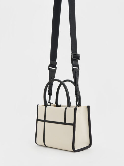 Avenue Contrast-Trim Tote Bag, สีครีม, hi-res