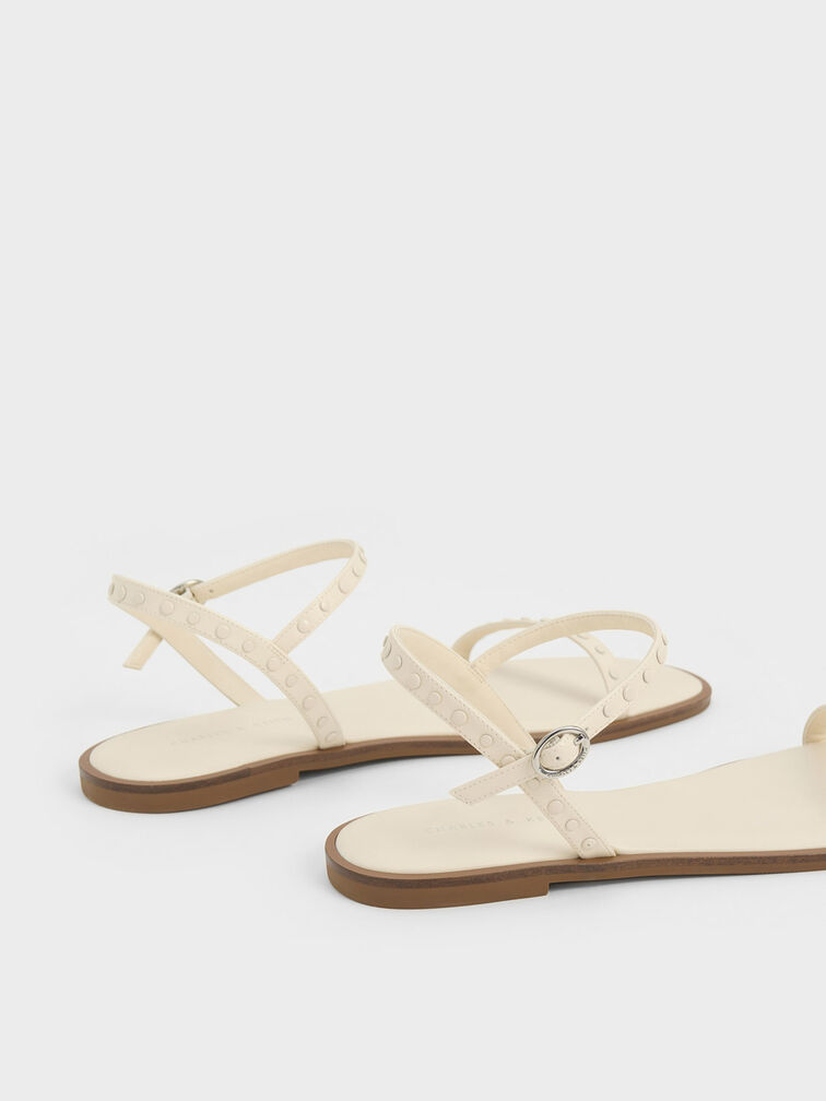 Studded Open-Toe Sandals, สีชอล์ค, hi-res