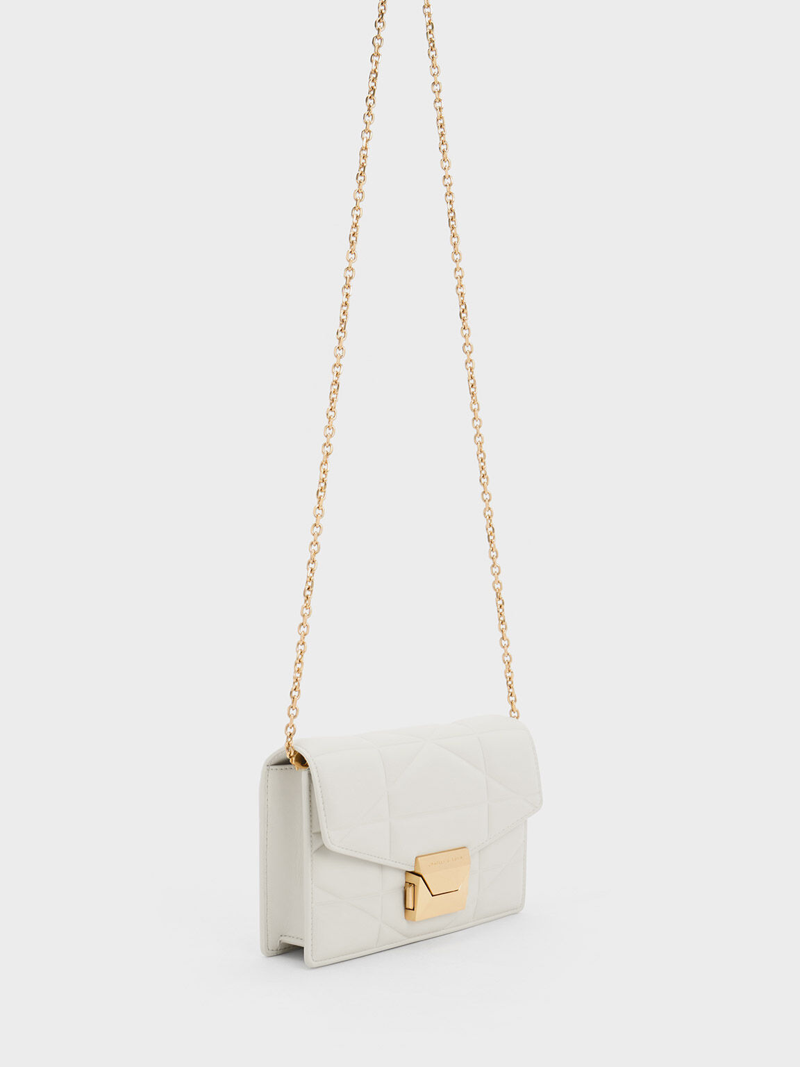Blanche Chevron Chain Strap Clutch White