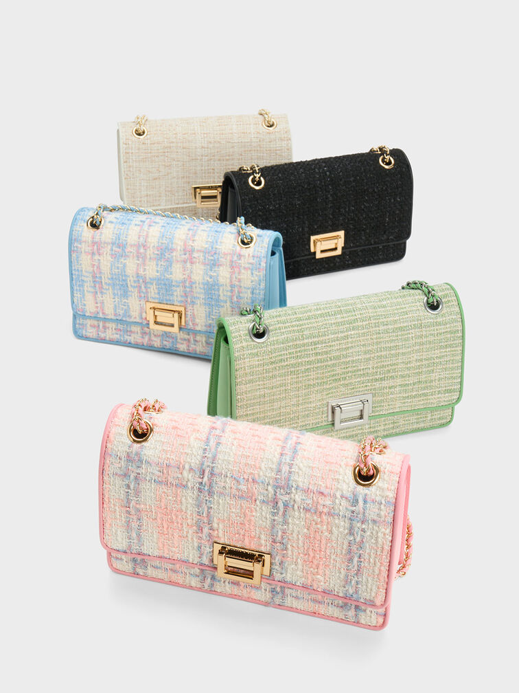 กระเป๋าสะพายข้าง Black Metallic PushLock Tweed Bag CHARLES & KEITH TH